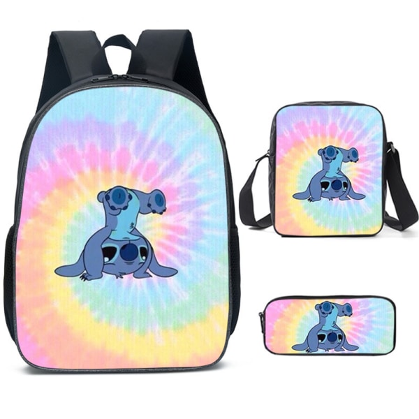 3 stk/ sett Stitch Printed Backpack Crossbody Lunch Bag Case B