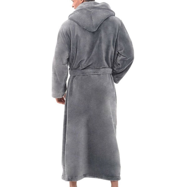 Män långärmad badrock med mjuk loungebadklädningsrock - Grey L