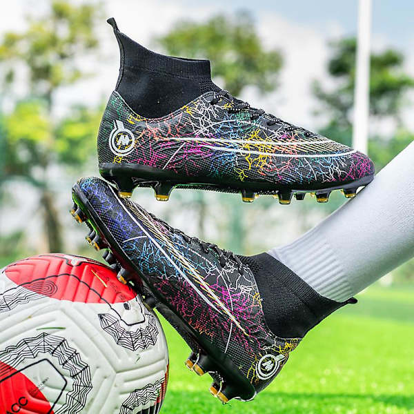 Fotbollsskor för män Halkfria fotbollsskor Klossar Gräs Fotbollssneakers Yj068A W Black 45