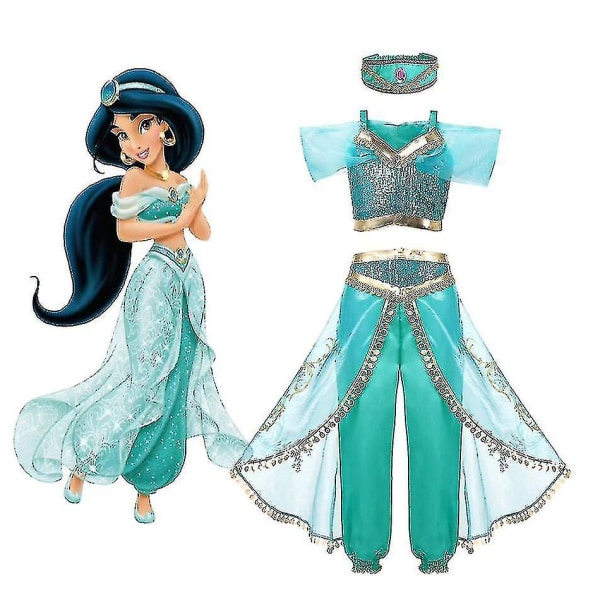 Tyttöjen Jasmin-prinsessa-asu Aladdin The Magic Lamp Halloween Carnival Costume_y Z X 130