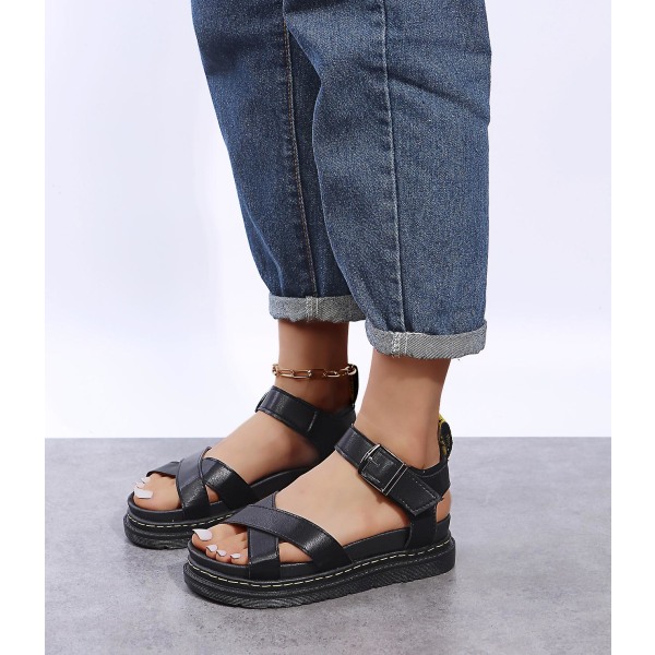 Sommer Dame Chunky Sandaler Tykk såle Strappy Flatforms Sko vY Black EU 40