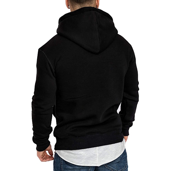 Langærmet hættetrøje til mænd Hættetrøje varm frakke New Fashion H black XL