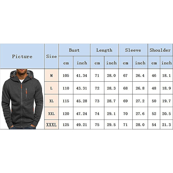 Män Zip Träningsjacka Gym Hooded ångärmad Sweatshirt Gym Top Höst Vinterkappa Light Gray L