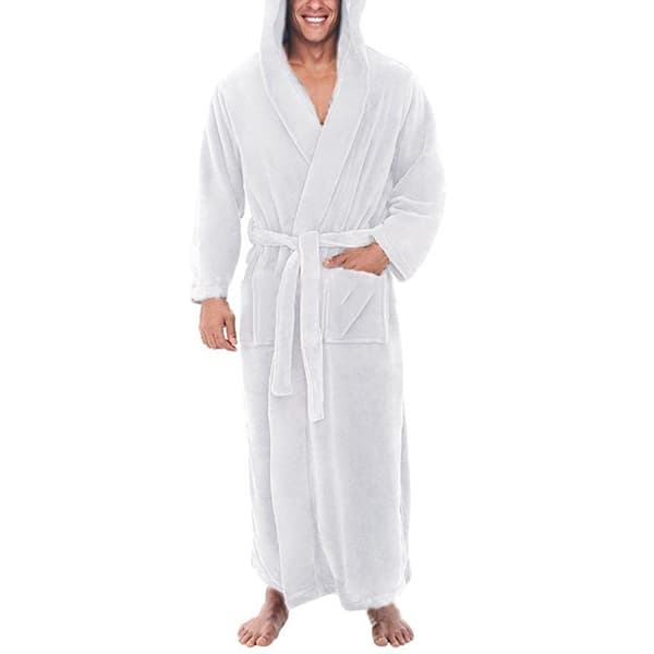 Sovkläder Huvfickor Varmare Herr Nattlinne Vinterbadrock - white 3xl