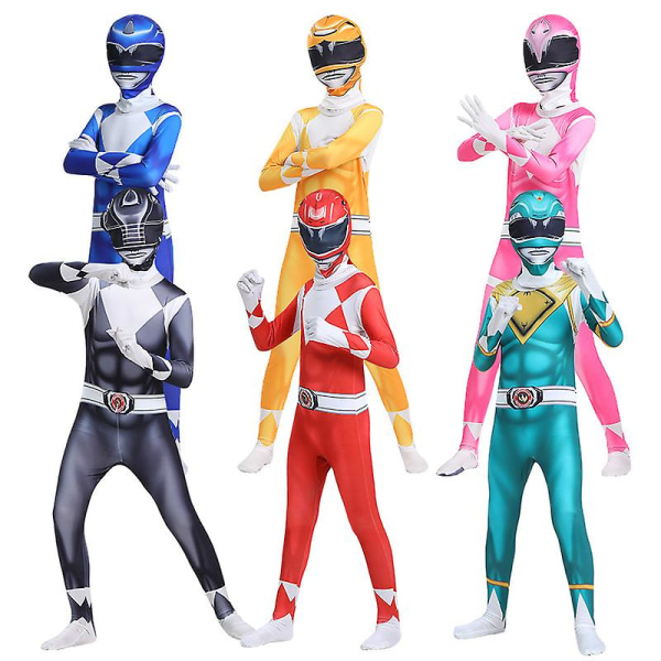 Aikuisten lasten Power Rangers Mighty Morphin Cosplay Jumpsuit Jumpsuit Fancy Suit vY Black 160