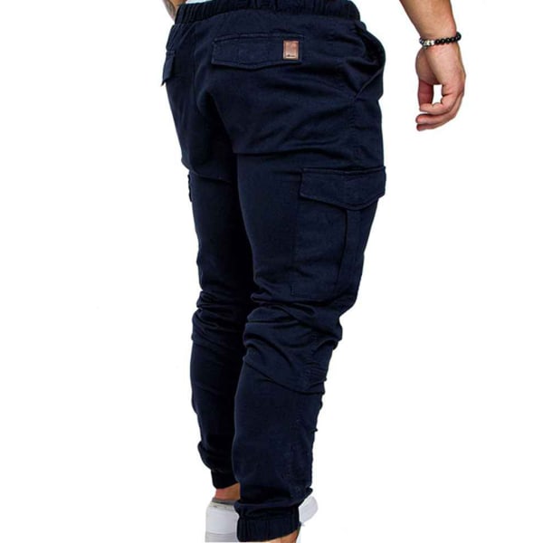 Mænds lommebukser Afslappet elastiske snore mode lange bukser - Navy Blue L