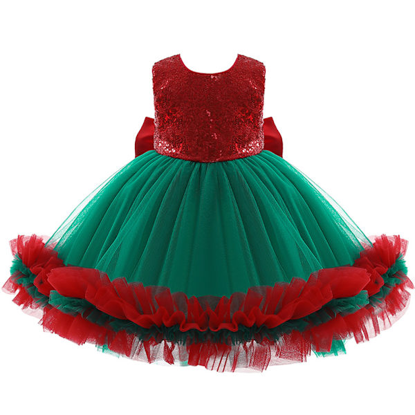 Barn Flickor Jul ärmlös prinsessklänning Festklänning Z X Red 90cm