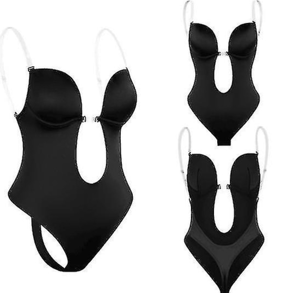 Kvinners ryggløse Shapewear Dyp V-hals Body Shaper for lav rygg kjole. black M