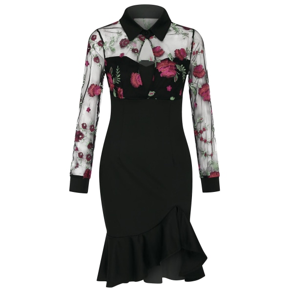 Kvinnor Eleganta festklänningar Blommönster Print Bodycon Klänning Ruffle Fåll lit Design C Red S