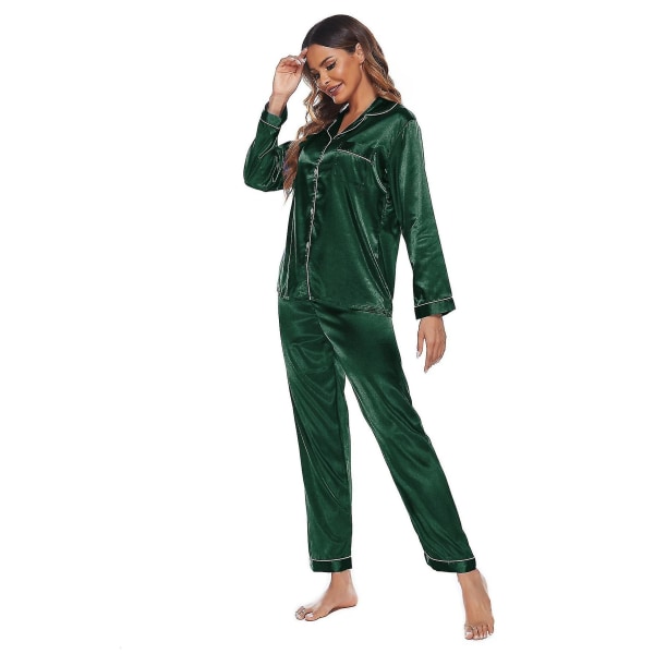 Silkeaktig sateng todelt sett for kvinner: Buttondown Loungewear W Green M