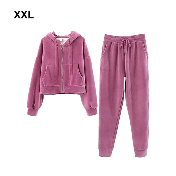 Vinter Kvinner Løping Hette Klær Sett Reisende hettegenser H Pink 2XL