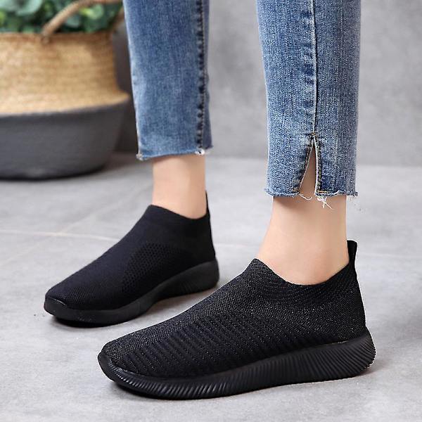 Løb Gå Strikkestrømpe Sneakers Slip On Sko til Damer W Black 35