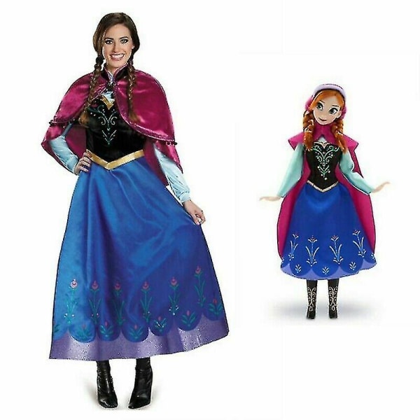 Vuxen Prinsessan Anna Cosplay Kostym Frozen Christmas Cos Fancy Dres_v wz XL