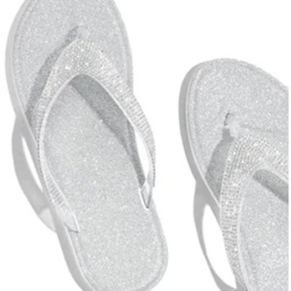 Damer Rhinestone platt tofflor Slip On Sandaler Beach Flip Flops . Silver 36