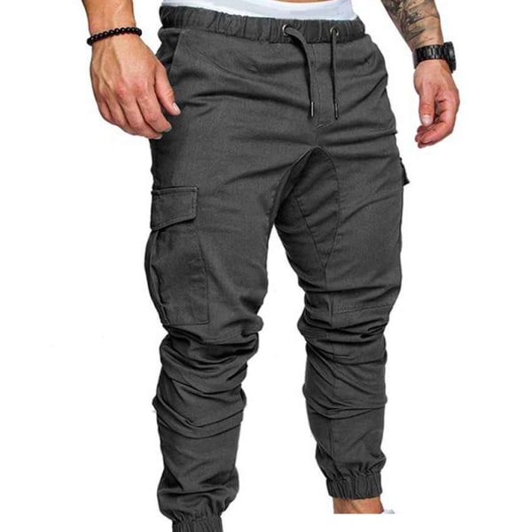 Lommebukser for menn Casual Elastisk streng ode Lange bukser - Dark Grey M