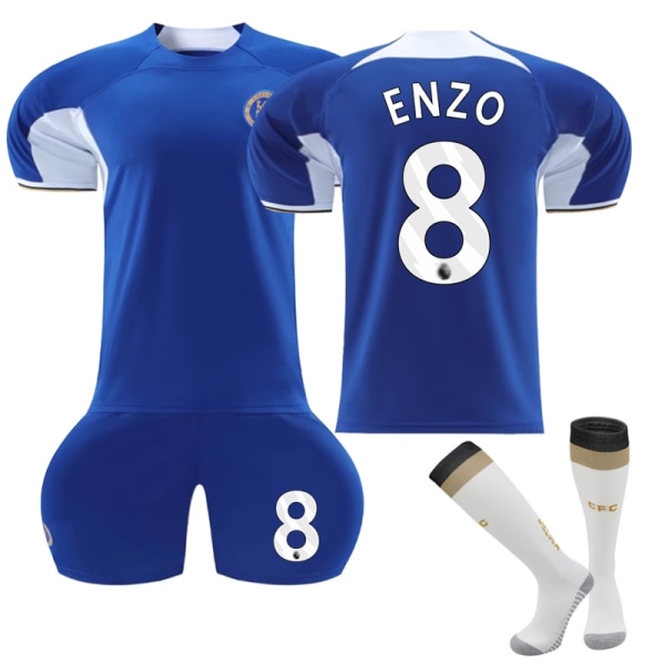 23-24 Chelsea Home fodboldtrøje til børn med sokker NO.8 ENZO Fernández 22