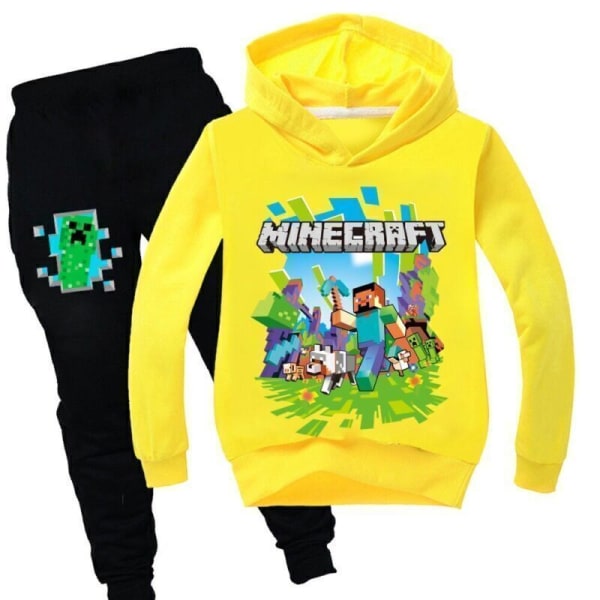 Barn Pojkar Minecraft Hoodie Träningsoverall Set Långärmade Huvtröjor H black hoodie 3-4 years (120cm)