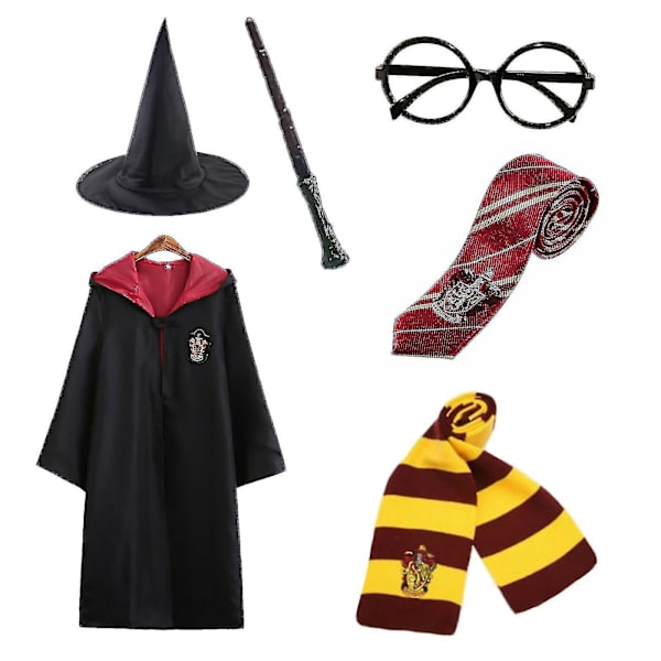 Harry Potter 6st Set Magic Wizard Cosplay Fancy Dress Cape Cloak Costume V W Red 135cm (7-8 years)