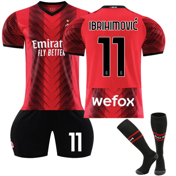 2023-2024 AC Milan hjemmefodboldtrøje til børn nr. 11 Ibrahimovic 22