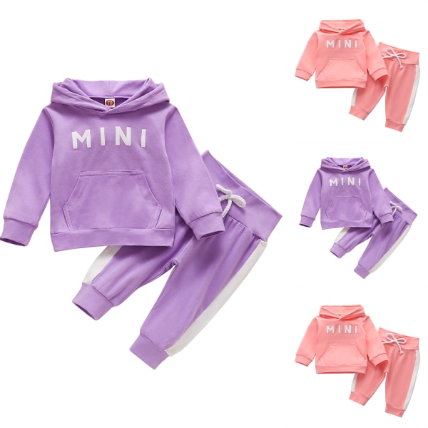 Baby Børn Piger Langærmede Pullover Toppe Sæt Casual Outfits Z Purple 6-12M