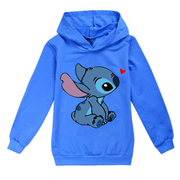 Barn Lilo Stitch Pocket Hoodies Jumper Top Pullover Sweatshirt k Dark Blue 130cm
