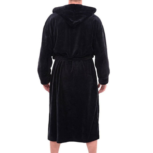 Män långärmad badrock med mjuk loungebadklädningsrock - Black 3XL