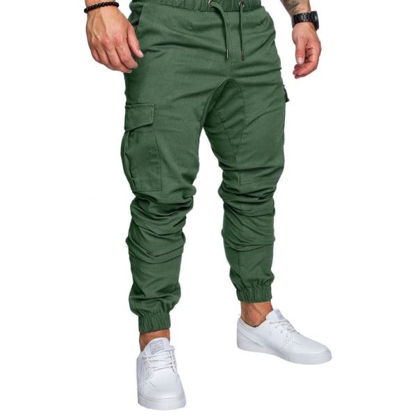 Mænds lommebukser Casual Elastisk snor ode lange bukser - Green M