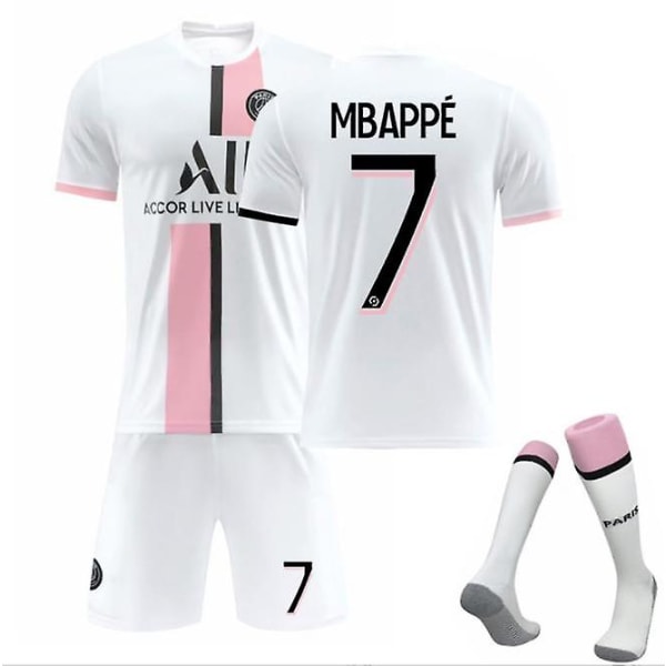 Fotballsett Fotballskjorte Treningsskjorte Mbappe V White 20（5-6Years）