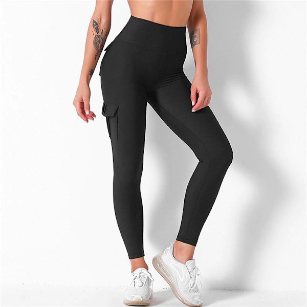 Mustat leggingsit, joissa 4 taskua, mustat yz black l