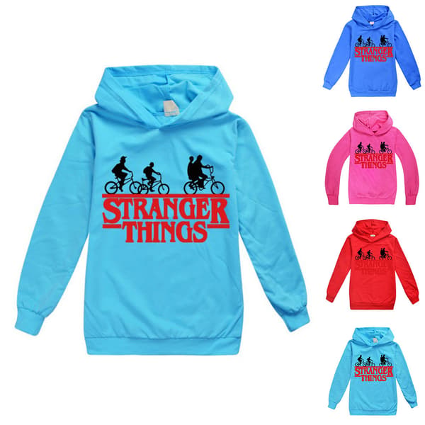 Stranger Things Barn Gutter Print Hettegenser Jumper Sweatshirt k Mørkeblå. Dark Blue 160cm