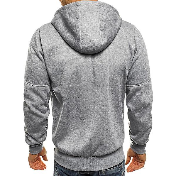 Mænd Zip Træningsdragt Gym Hætte Langærmet Sweatshirt Gym Top Efterår Vinterfrakke Light Gray XL