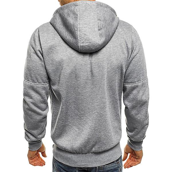 Menn Zip Tracksuit Gym Hette Langermet Sweatshirt Gym Top Høst Vinterfrakk Light Gray XL