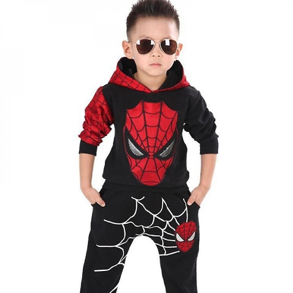 Kids Boy Spiderman Sportswear Hettegenser Sweatshirt Bukser Kostyme k Black 4-5 Years