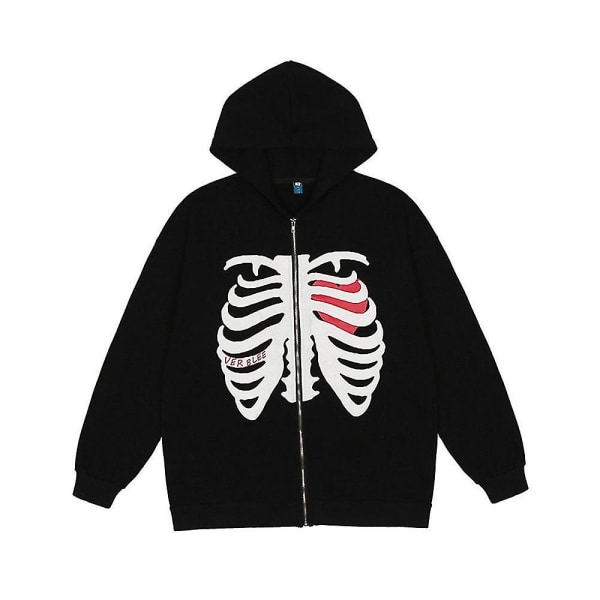 Printed huvkappa för kvinnor Långärmad kofta med dragkedja Casual hoodies sweatshirt Z X Black 2XL