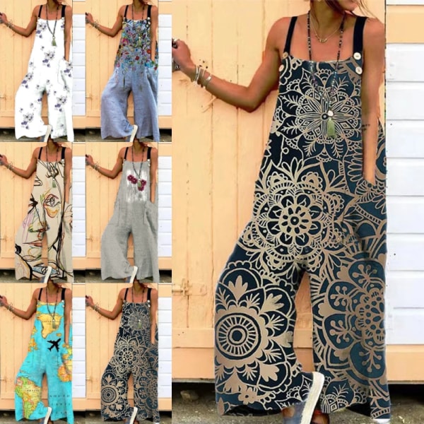 Kvinnor vida ben jumpsuits Bohemian långbyxor Z X Black M