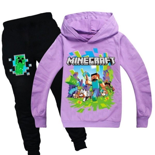 Barn Gutter Minecraft Hoodie Treningsdresssett Langermede hettegensere H purple 7-8 years (140cm)