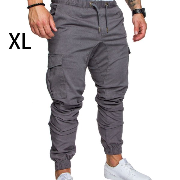 Herr Pocket Byxor Casual Elastisk String Mode långbyxor - Light Grey XL