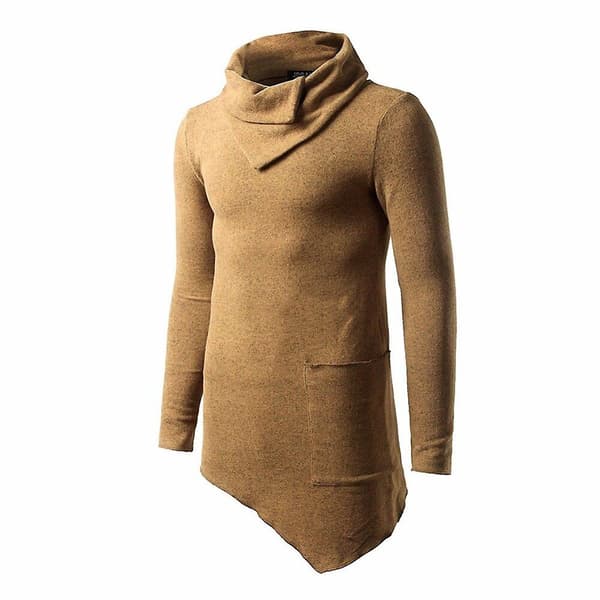 Asymmetrisk tröja med halsringning herr Stackkrage Slim Fit Pullover ångärmad enfärgade toppar W Khaki L