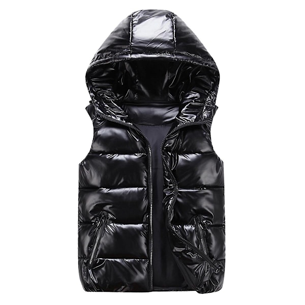 Sliktaa Unisex Shiny Vandtæt ærmeløs jakke Letvægts puffervest - Black M