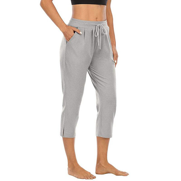 Kvinner Yogabukser med høy midje Fitness Løpelommer Bukser Z Light Grey,M