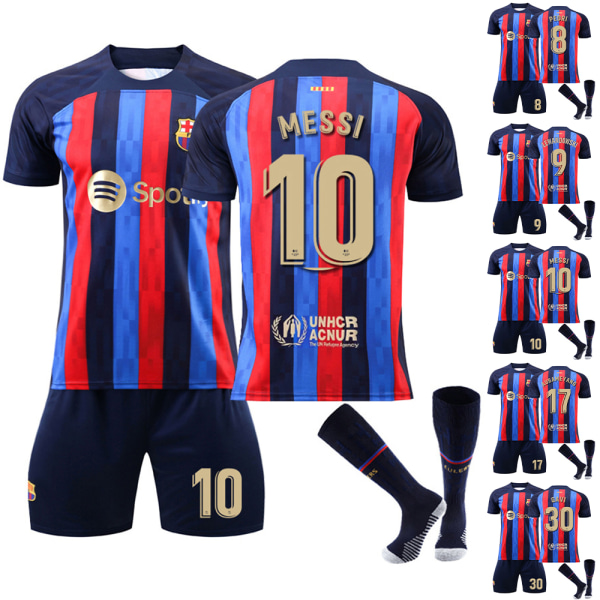 Barcelona Home No. 10 Messi No. 8 Pedri Fodboldtrøje Suit W #17 4-5Y