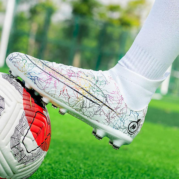 Fotbollsskor för män Halkfria fotbollsskor Klossar Gräs Fotbollssneakers Yj068A W White 44
