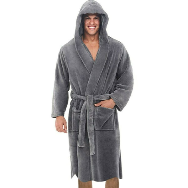 Langermet hettebadekåpe for menn Soft Lounge badekåpe - Grey 2XL