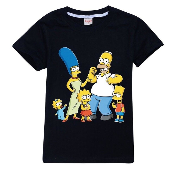 Barn Pojkar Flickor The Simpsons Print Casual Kortärmad T-shirt i bomull Top Tee - Black 140CM 8-9Y