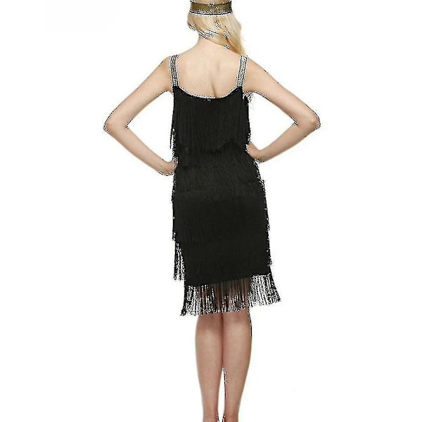 Great Gatsby Kjole 1920-talls Fest Vintage Perler Kvinner Frynser Kjoler (FMY) Svart Black L