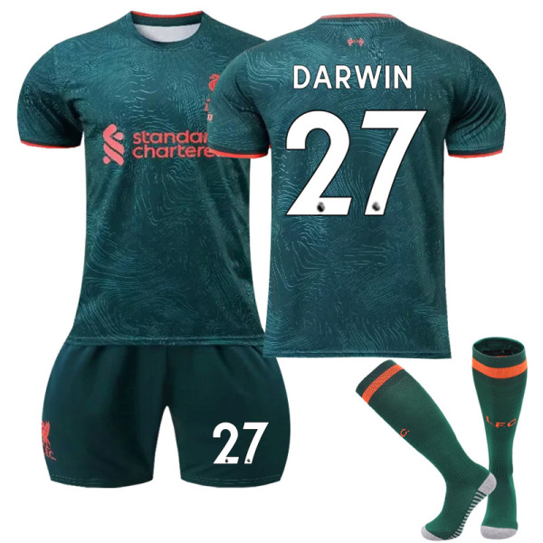Liverpool FC 2022/23 Third Jersey Darwin No.27 fodboldtrøje 3-delt sæt til børn Voksne vY 22(120130CM)