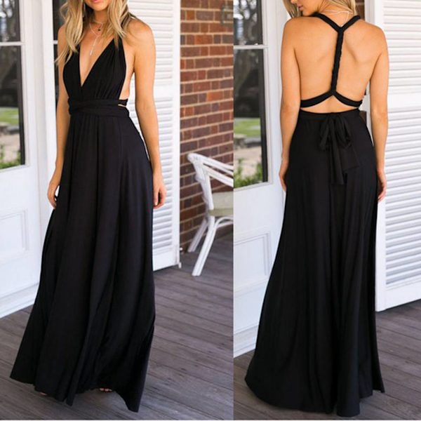 Naisten side ulti Way Wrap Cabriolet aksimekko Bridesmaid Z Black M