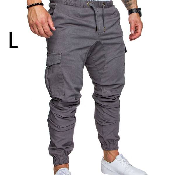 Herr Pocket Byxor Casual Elastisk String Mode långbyxor Z X Light Grey L