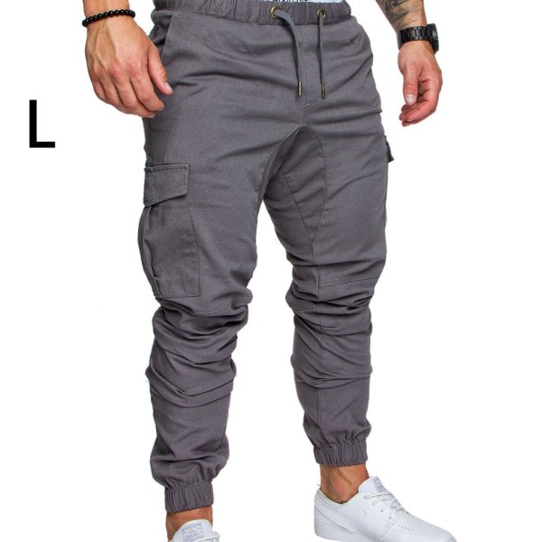 Lommebukser for menn Uformell elastisk streng mote langbukser Z X Light Grey L