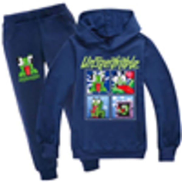 2st OFÖRLIGT Barn Hoodie Sweatshirt Byxor Träningsoverall Outfit Z dark blue 130cm